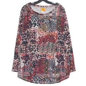 Sweater Patchwork Boho Roll Tab Sleeve Festival Abstract Eclectic Casual Size 3X